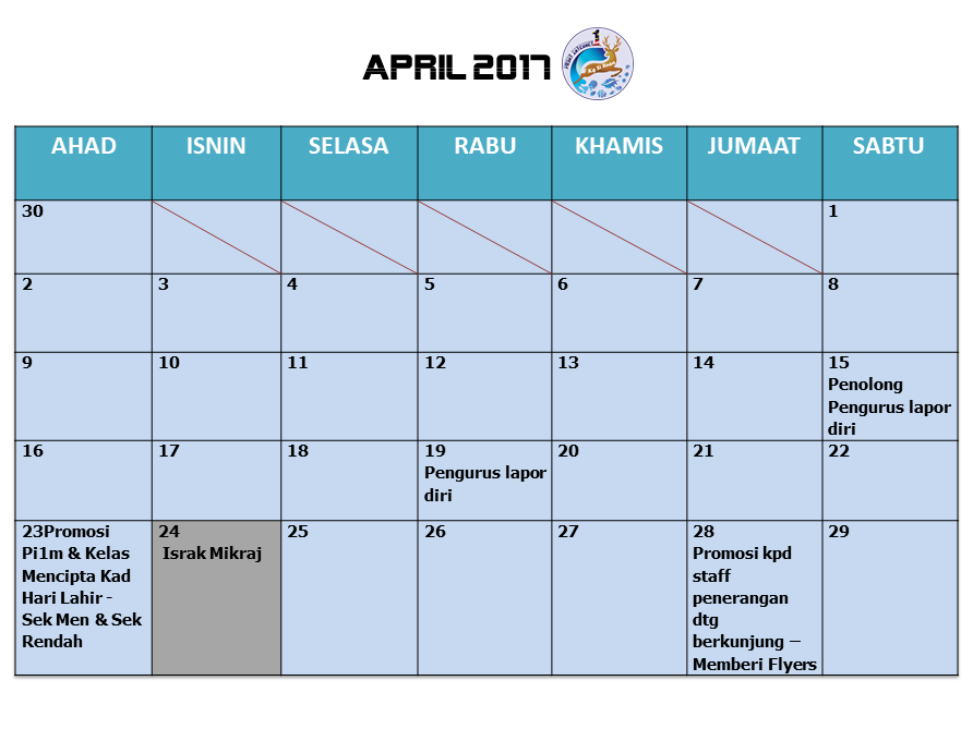 JADUAL APRIL 17