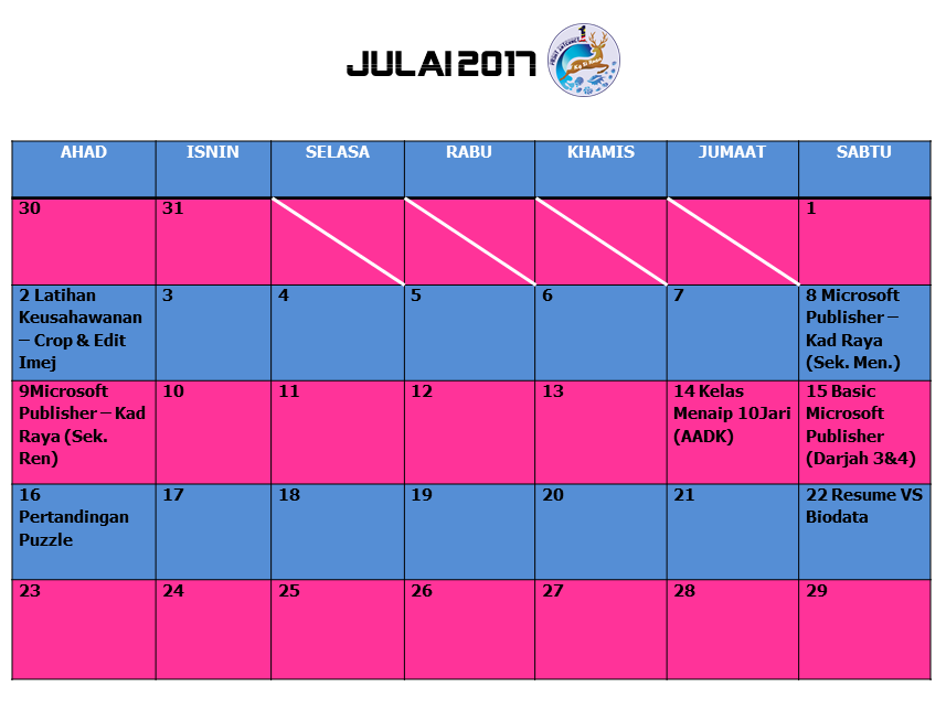 Jadual Aktiviti Julai 2017