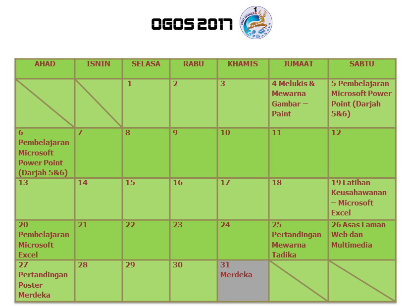 Jadual Aktiviti Ogos 2017